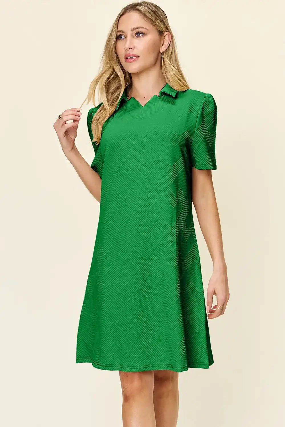 Double Take Collared Short Sleeve Textured Dress - Bela Fils BoutiqueBela Fils Boutique